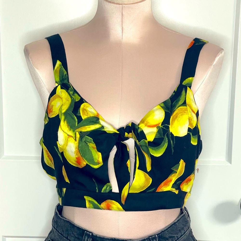 Honey Punch Lemon Print Crop Top